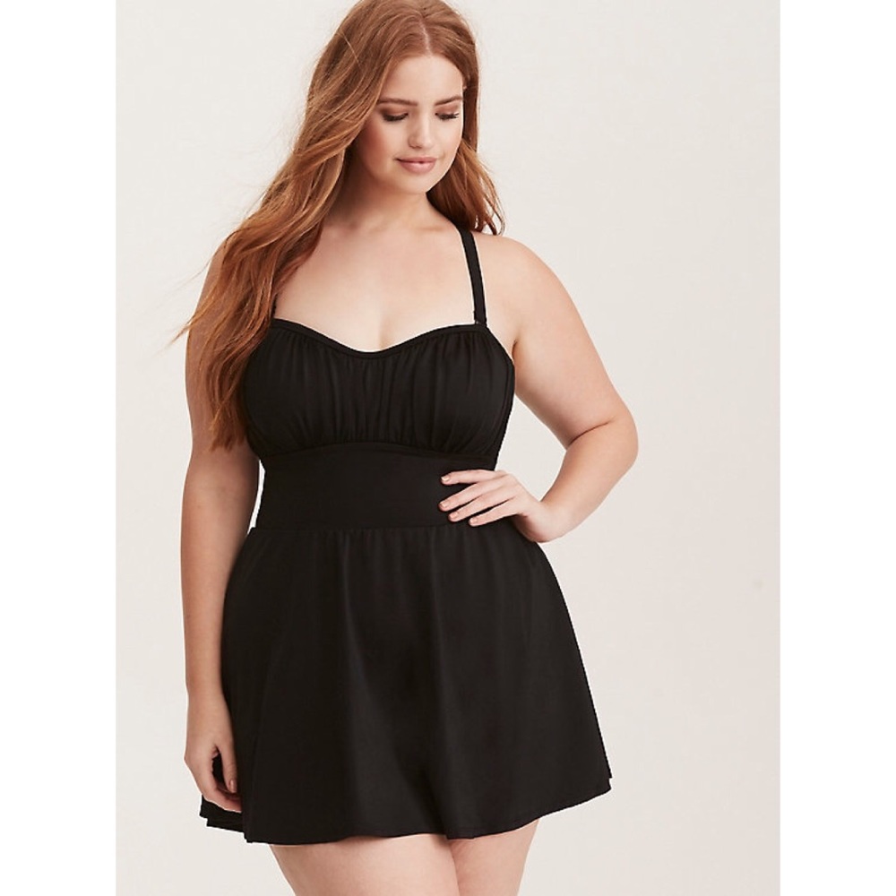 BLACK RUCHED BUST SKATER ONE PIECE SWIMSUIT